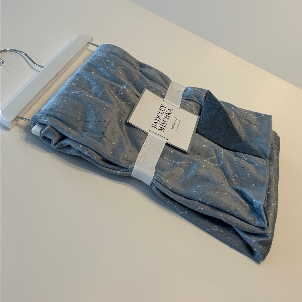 Badgley Mischka Blue Gray Celestial Constellation Print Baby Blanket 30' x 40 - Picture 5 of 12